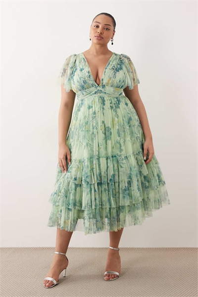 Платье-миди Lace & Beads Madison с принтом цвета шалфея артикул 154416422
