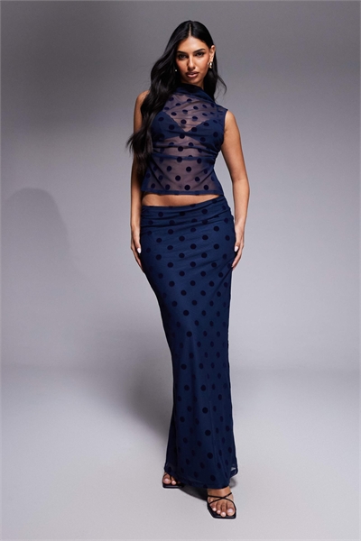 Макси-юбка из сетчатого материала с флокированным покрытием и заниженной талией артикул 155335325