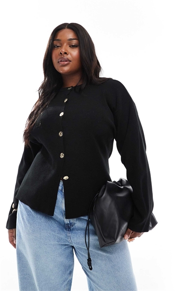 Кардиган с круглым вырезом из ребристой вязки с золотыми пуговицами артикул 144913469