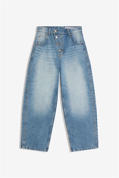 Джинсы с перекрестными пуговицами на поясе артикул 156398070
