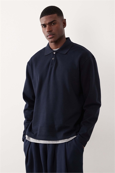 Свободная толстовка-поло на пуговицах с ребристым воротником артикул 149109133