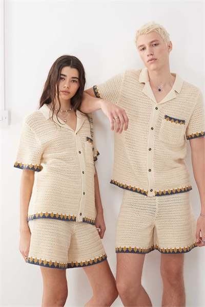 Универсальная вязаная рубашка свободного кроя с короткими рукавами артикул 139222828