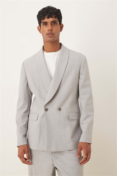 Двубортный пиджак с шалевым воротником серого цвета артикул 143214876