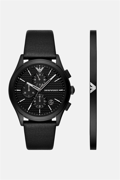 Мужской хронограф: комплект из часов и браслета из чёрной нержавеющей стали артикул 154298555