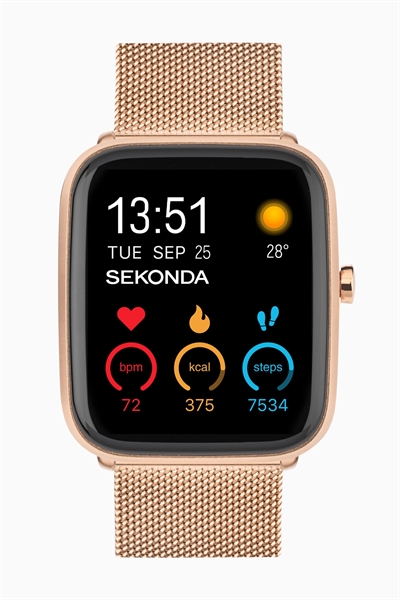 Универсальные смарт-часы Motion Plus с корпусом из розового золота и сетчатым браслетом из нержавеющей стали с ЖК-циферблатом артикул 136909477
