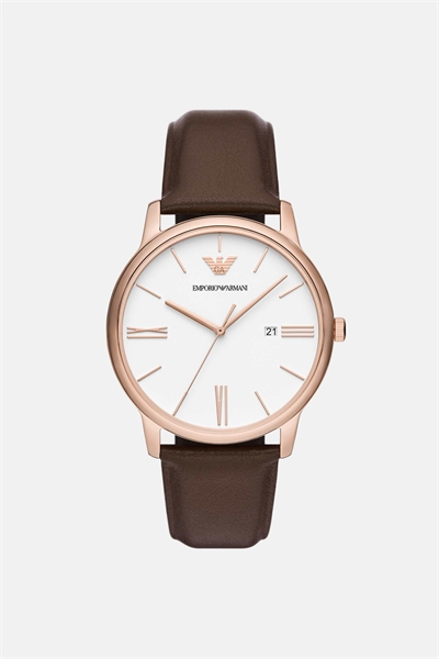 Часы с тремя стрелками и датой, из коричневой кожи артикул 142298528