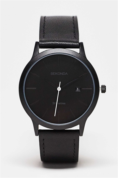 Мужские круглые аналоговые часы Bergen диаметром 40 мм с черным ремешком артикул 128268654