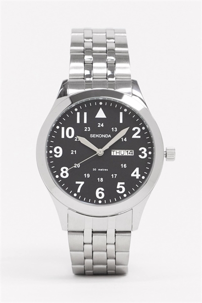 Мужские аналоговые часы Glide диаметром 40 мм с круглым корпусом из серебристой нержавеющей стали, браслетом из серебристой нержавеющей стали и черным циферблатом артикул 1668418