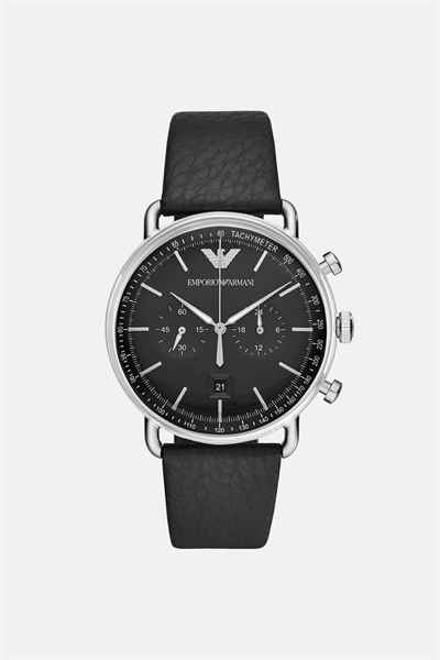 Мужские часы с хронографом в черном кожаном корпусе артикул 142298539