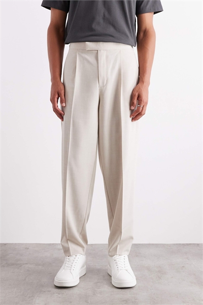 Элегантные брюки оверсайз с зауженным кроем и эффектом «под льняную ткань», с эластичным поясом артикул 140702466