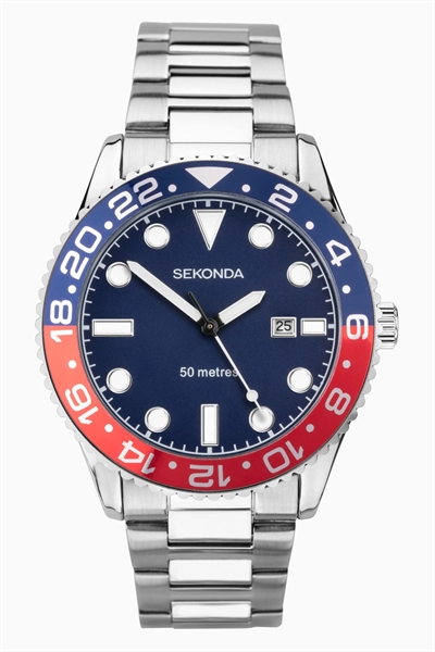 Мужские аналоговые часы Ocean диаметром 43 мм с серебристым корпусом и браслетом из нержавеющей стали, с синим циферблатом артикул 136909460