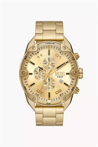 Часы с хронографом из нержавеющей стали золотистого цвета с шипами артикул 155712804