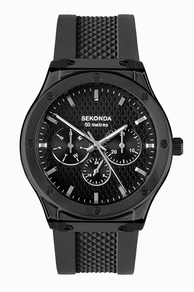 Мужские аналоговые часы Titan диаметром 42 мм с черным корпусом, силиконовым ремешком и черным циферблатом артикул 139596544