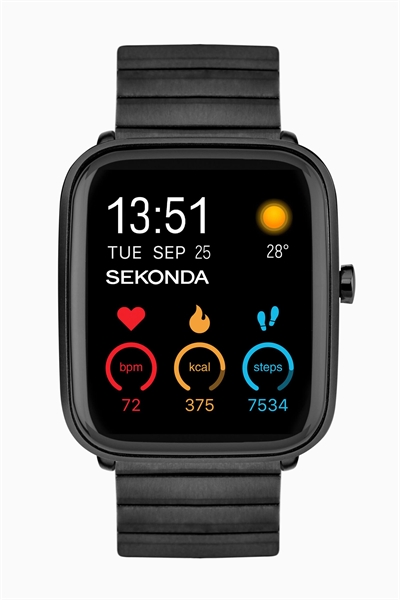 Универсальные смарт-часы Motion Plus с черным корпусом и браслетом из нержавеющей стали с ЖК-дисплеем артикул 139596552