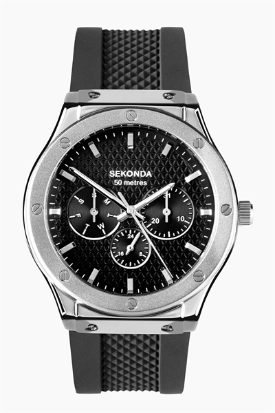 Мужские аналоговые часы Titan диаметром 42 мм с серебристым корпусом, силиконовым ремешком и черным циферблатом артикул 139596486