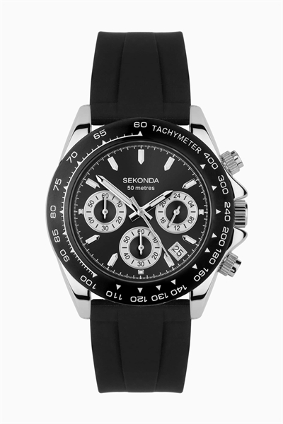 Мужские аналоговые часы Circuit диаметром 39 мм с серебристым корпусом и силиконовым ремешком, с черным циферблатом артикул 136909479