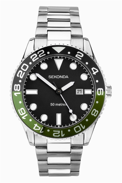 Мужские аналоговые часы Ocean диаметром 43 мм с серебристым корпусом и браслетом из нержавеющей стали с черным циферблатом артикул 136909454