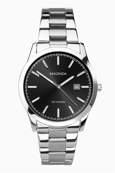 Мужские аналоговые часы Taylor диаметром 41 мм с круглым корпусом из серебряного сплава, браслетом из нержавеющей стали серебристого цвета и черным циферблатом артикул 133898763