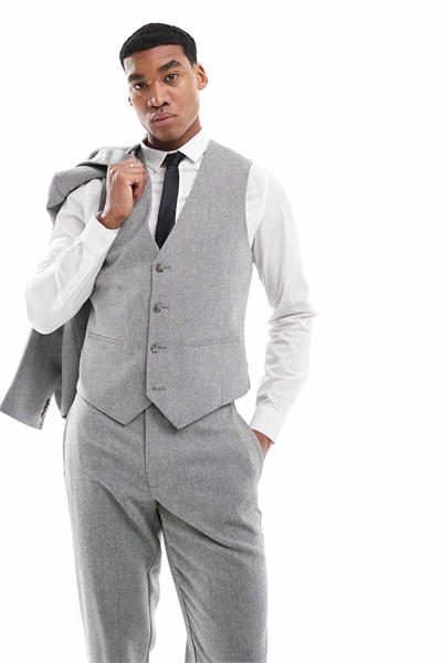 Узкий жилет с шерстью серого цвета, ткань «ячменная» артикул 138519399