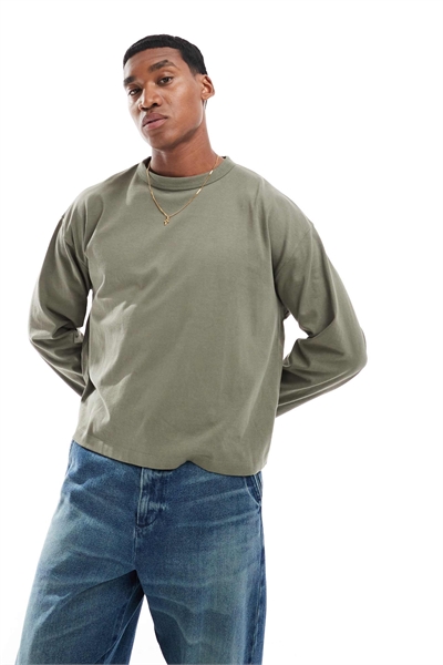 Толстовка свободного кроя с длинными рукавами из плотной ткани артикул 144538029