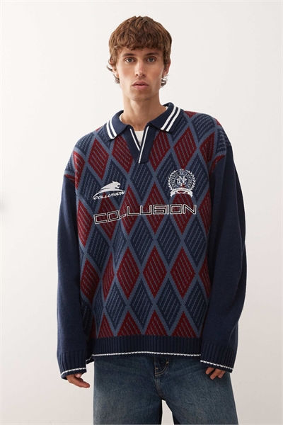 Вязаный футбольный свитер прямого кроя артикул 146138337