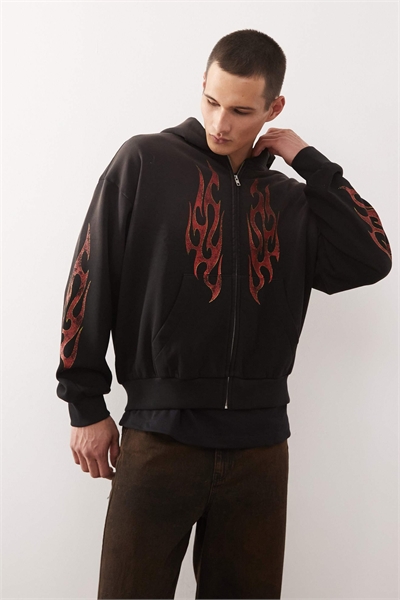 Худи на молнии с рисунком в виде пламени артикул 152803269