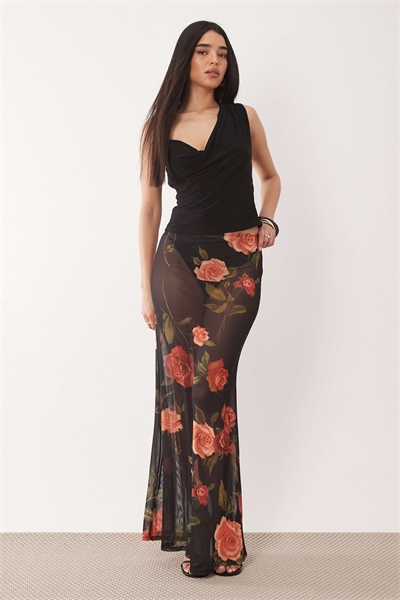 Макси-юбка из прозрачной ткани с принтом в виде сетки артикул 156132952