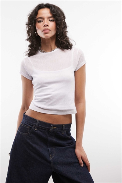 Белая футболка с короткими рукавами из двухслойной ткани артикул 156089368