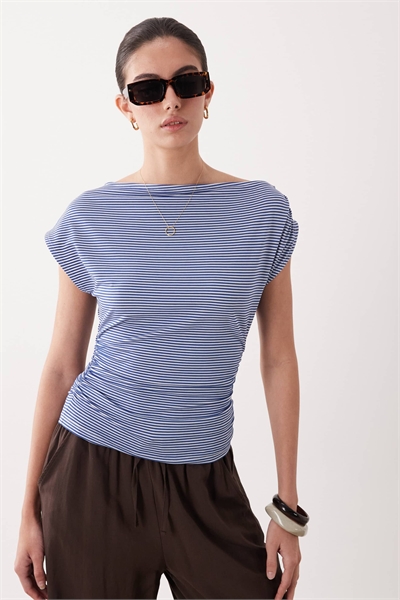 Топ с асимметричным вырезом и затягивающейся талией, с длинными рукавами артикул 156284602