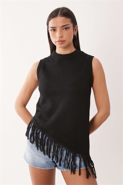 Длинная майка с бахромой из трикотажа артикул 155997992