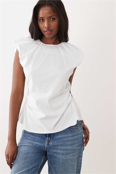 Топ с короткими рукавами, рюшами и открытой спиной артикул 155947803