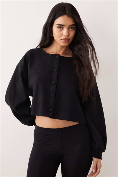 Кардиган из ворсованной ребристой ткани с рукавами-балонами артикул 155336708