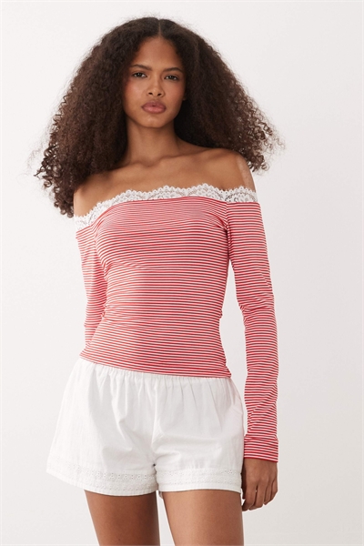 Топ с открытыми плечами и длинными рукавами, отделанный кружевом артикул 156236128