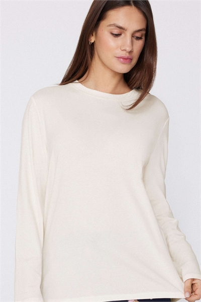 Топ с круглым вырезом и длинными рукавами из хлопка и модала артикул 156298742