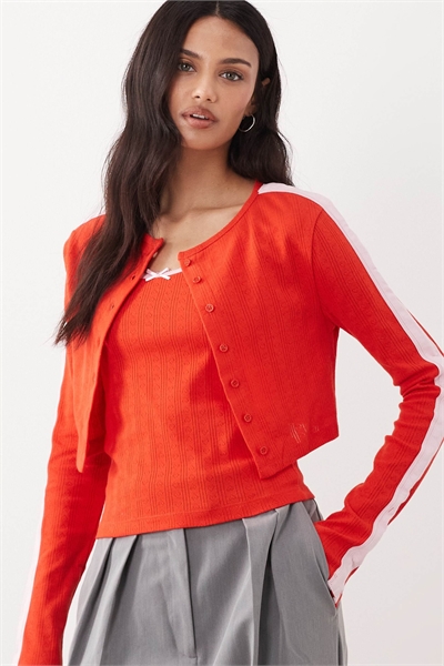 Комплект из топа с ажурной отделкой и кардигана артикул 155638328