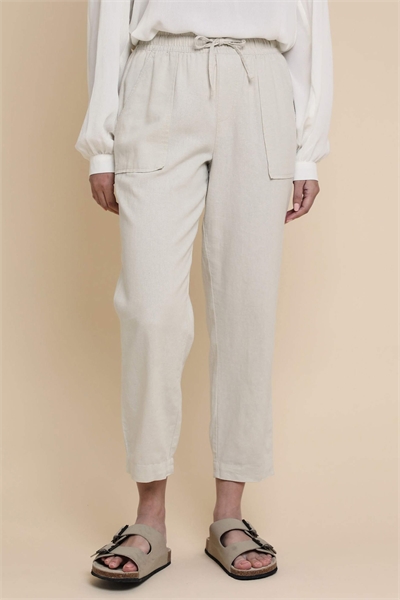 Брюки зауженного кроя с кулиской на талии из смесовой ткани артикул 155550556