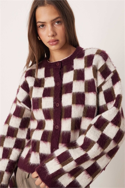 Вязаный кардиган с ретро-узором сливового цвета артикул 153285496