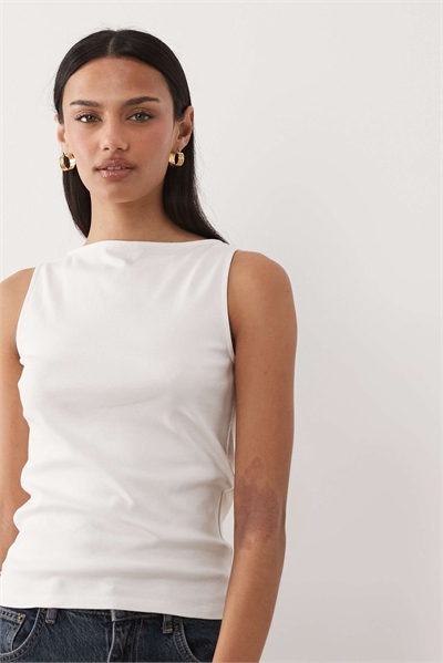 Топ без рукавов с лодочным вырезом из ткани с высоким содержанием хлопка артикул 156172274