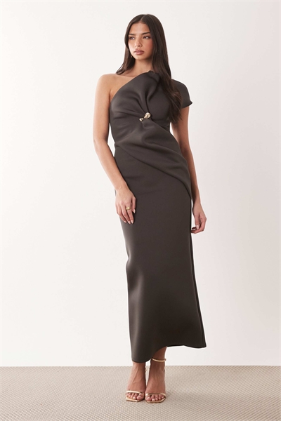 Асимметричное платье-миди с одним плечом и отделкой из коричневой ткани в стиле скайдайв артикул 155127721
