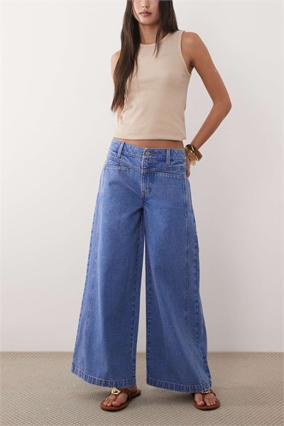 Джинсы с широкими брючинами до щиколотки и карманами спереди артикул 153748231