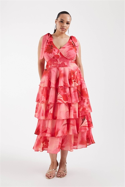 Платье средней длины с завязками на плечах и оборками от Florie артикул 153577188