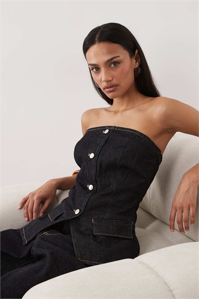 Комплект из топа-бандо с пуговицами и юбки из 100% хлопка, цвет индиго артикул 156174052