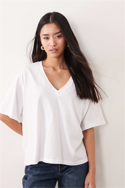 Топ свободного кроя с V-образным вырезом и короткими рукавами артикул 156252272