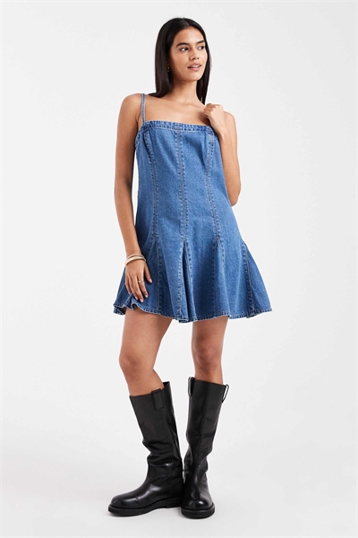 Мини-платье из денима с плиссировкой артикул 150050731