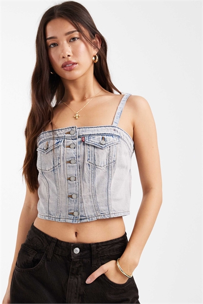 Джинсовый корсет с карманами спереди артикул 150050187