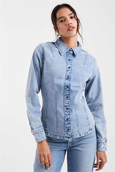 Рубашка из джинсовой ткани приталенного кроя артикул 150049786