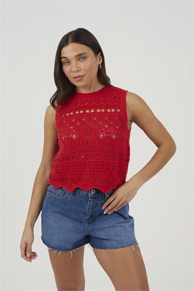 Топ из трикотажа с узором «пойнтелл» и круглым вырезом артикул 156258615