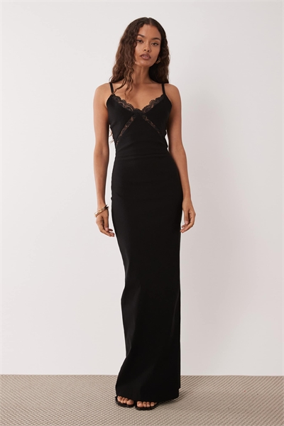 Макси-платье из бенгалина с кружевными вставками артикул 155442387