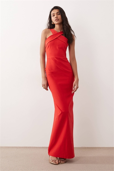 Макси-платье из бенгалина с перекрещивающимся вырезом спереди артикул 155442369