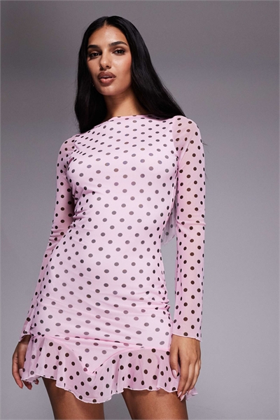 Эксклюзивное облегающее мини-платье с длинными рукавами, воланами по подолу и открытой спиной артикул 155168052